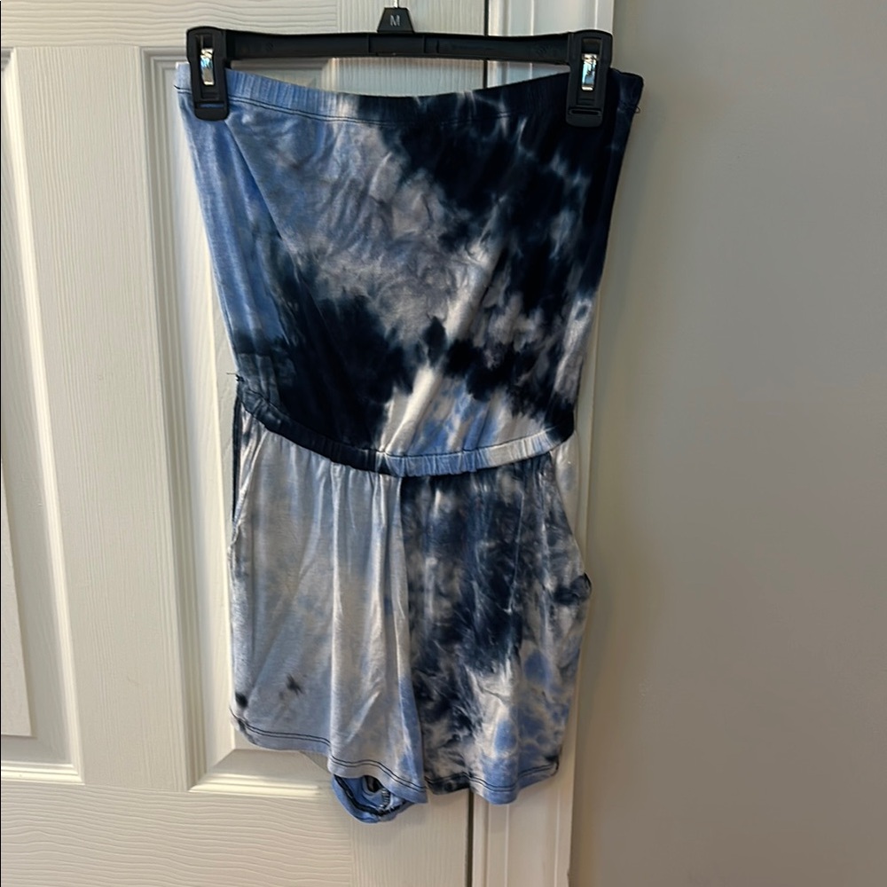 Blue Tie-Dye Romper with Pockets